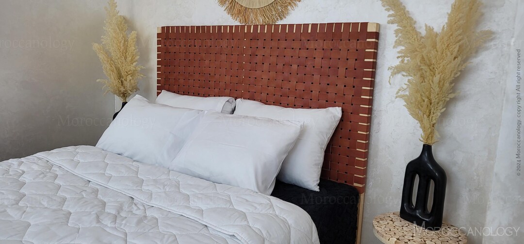Bohemian Strap Woven Headboard Leather, Freestandin Headboard ,queen