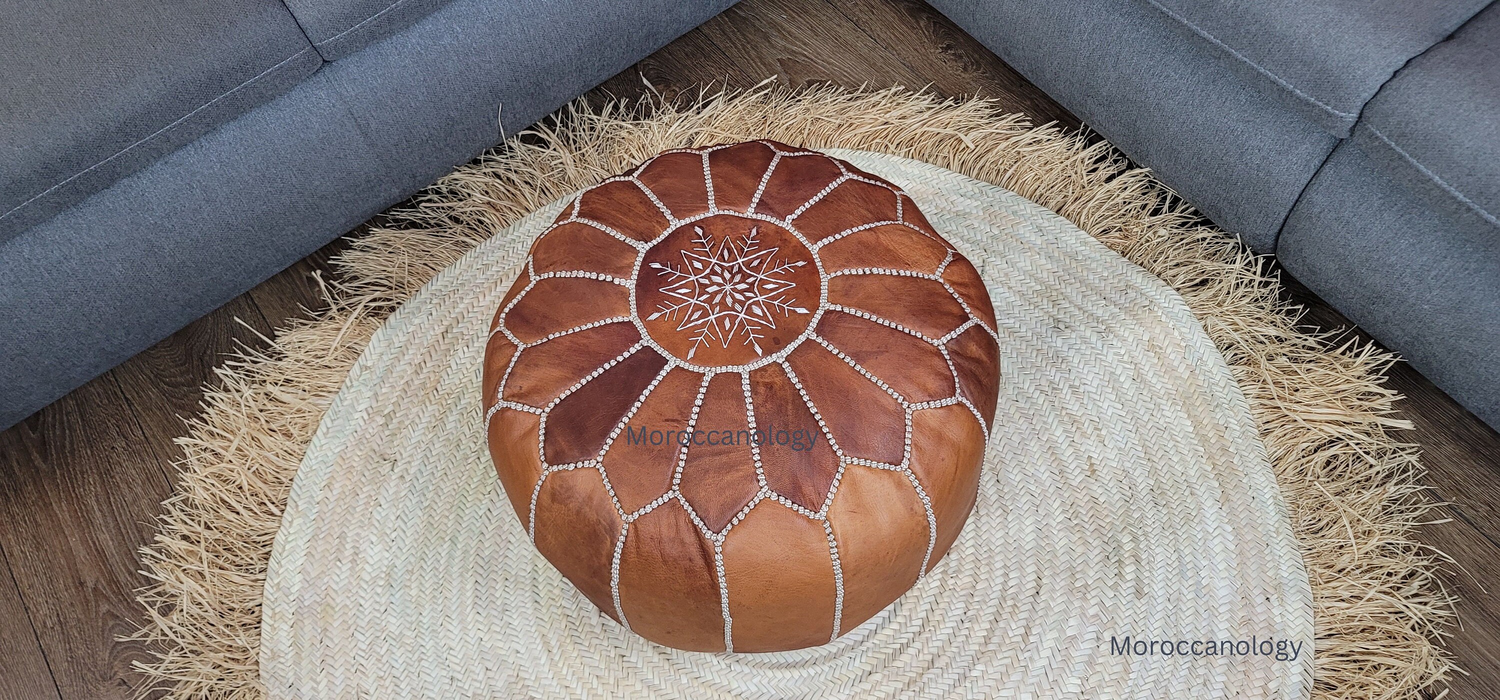 Cure De Bolso Moroccan Leather Pouf Stuffed - Handmade