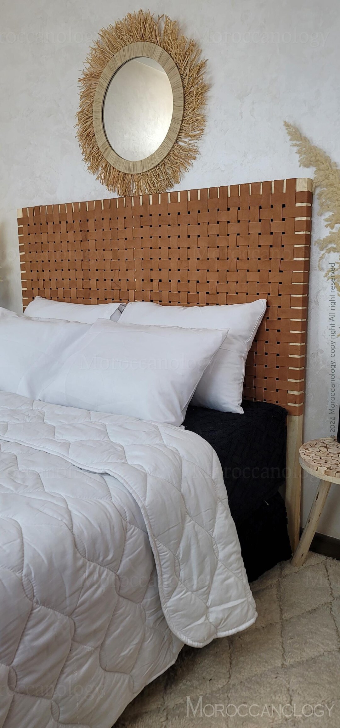 Woven Leather Headboard Handmade, Custom Wood Headboard Queen King ...