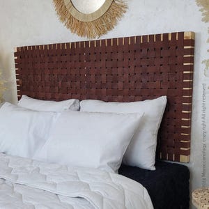 Handcrafted dark brown Leather Headbord, Hanging Headboard, stunning headboard –Custom leather headboard– wall hanging leather headboard