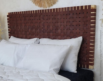 Handcrafted Dark Brown Leather Headboard, Hanging Wall Mounted Custom Headboard Bedroom Decor