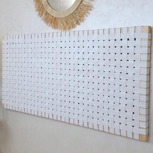 Luxury strap woven headboard leather, Headboard White – Wall Mounted Strap Headboard–California bed Size leather Hedboard – esay to install