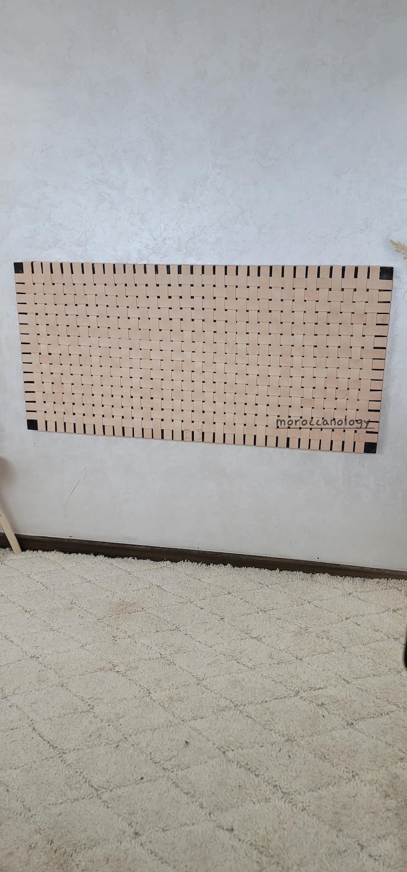 Leather Strap Headboard, Wall Mount Woven Headboard, Naturel Headboard
