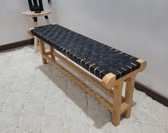 Sièges en cuir tissé à la main, décoration de chambre à coucher bohème rustique personnalisée, meubles d'entrée modernes en matériau véritable