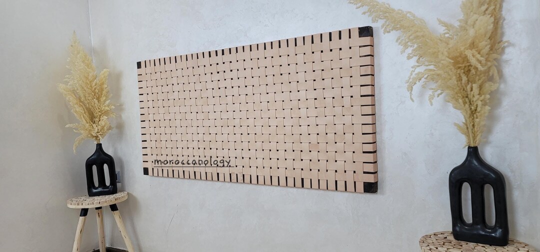 Leather Strap Headboard, Wall Mount Woven Headboard, Naturel Headboard