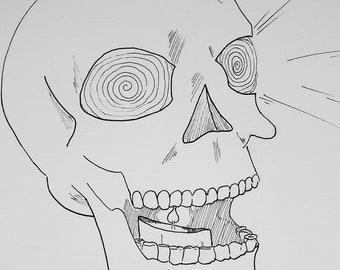 Original Pen and Ink Drawing - Horror Inspired Art - Skull Art