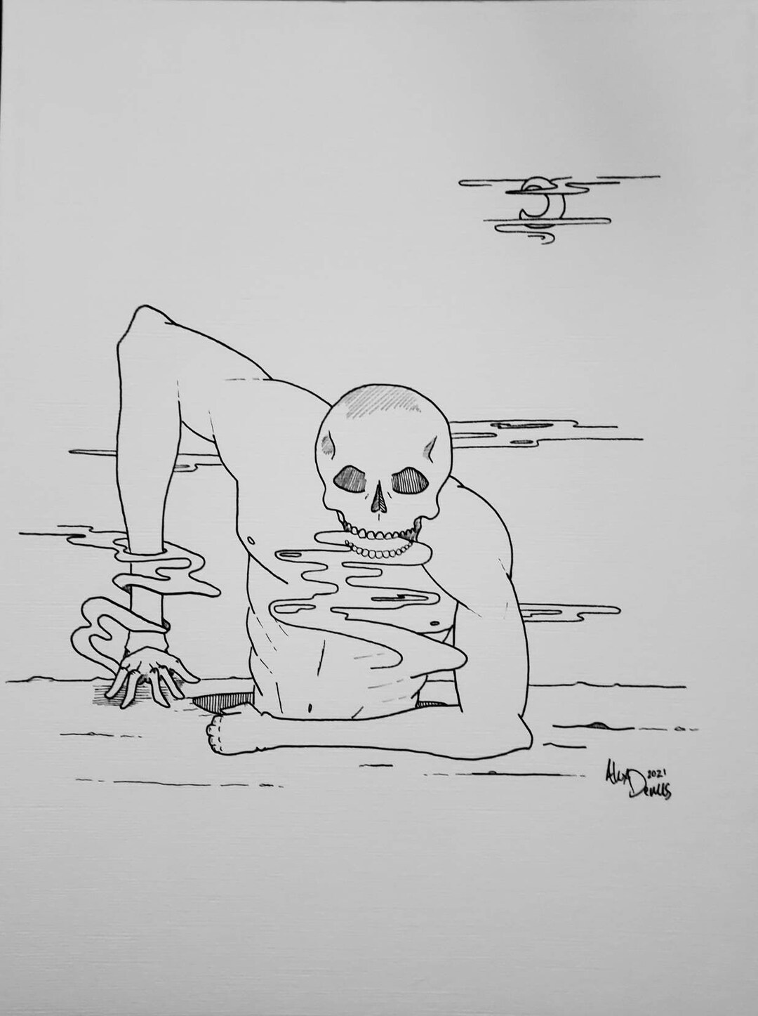 Original Pen and Ink Drawing Horror Inspired Art Zombie Etsy