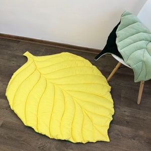 Yellow Linen Leaf Mat, Leaf Floor Rug, Nursery Rug , kids infant floor mat, tummy time mat , free delivery, Rug mat, Home Decor
