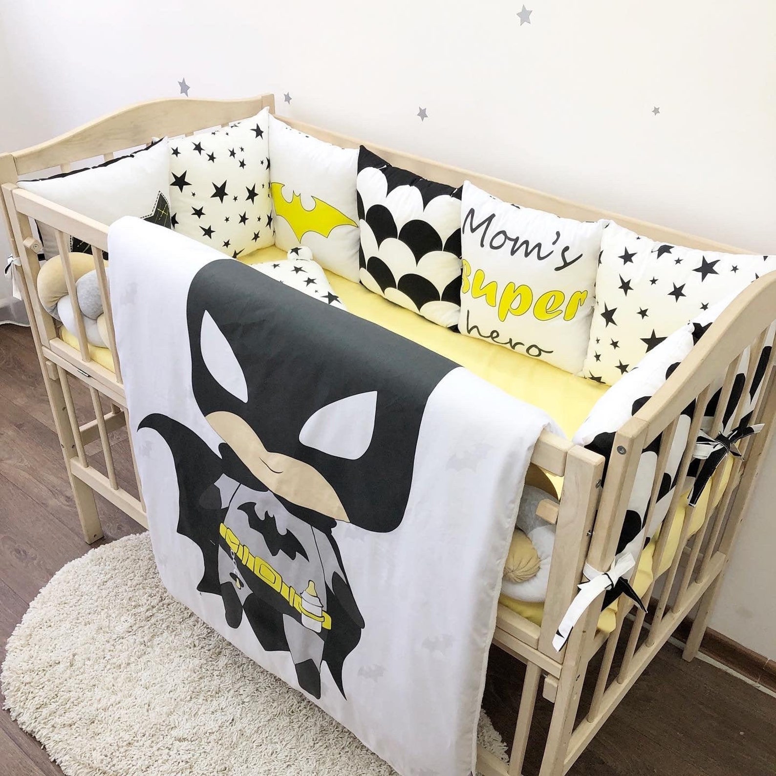 Baby bedding set bat style for a nursery boy. Yellowblack Etsy