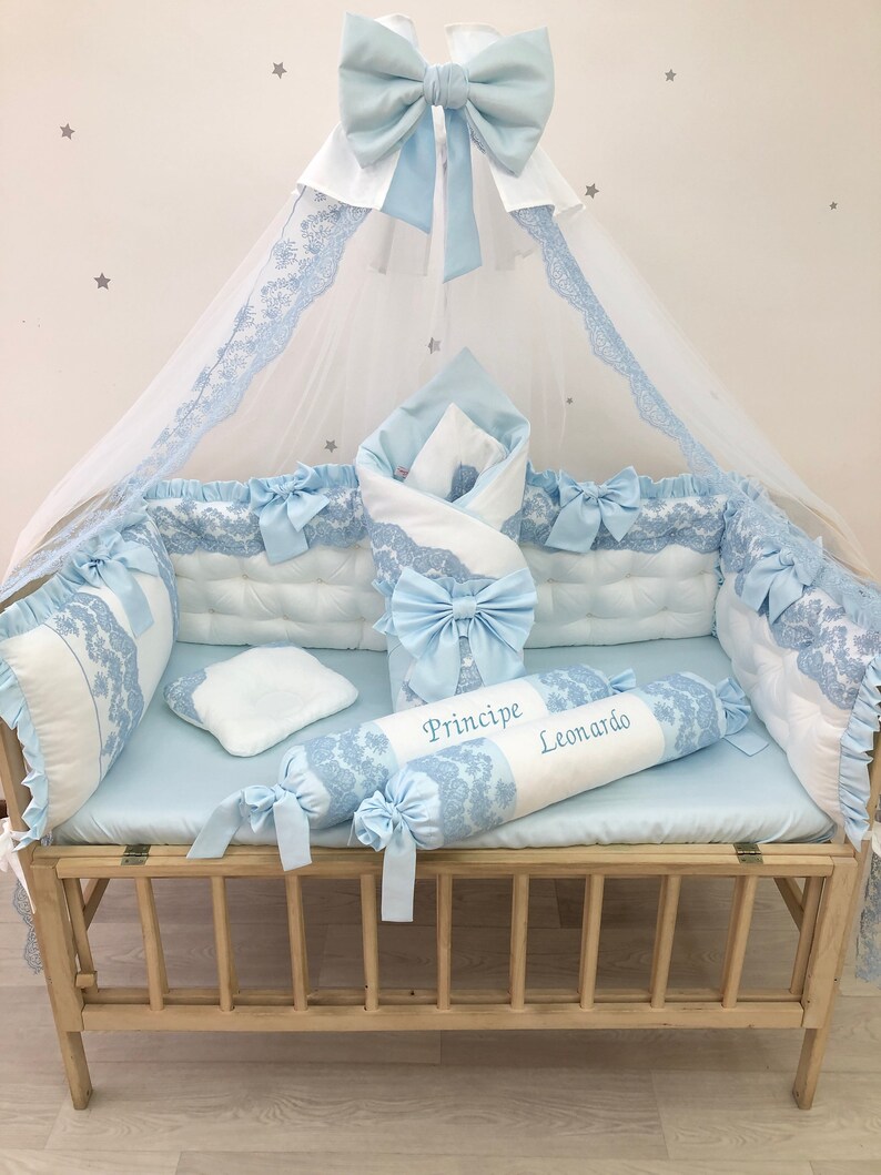 Royal Luxury Crib Bedding Set in Sky Blue and White Colors. Etsy