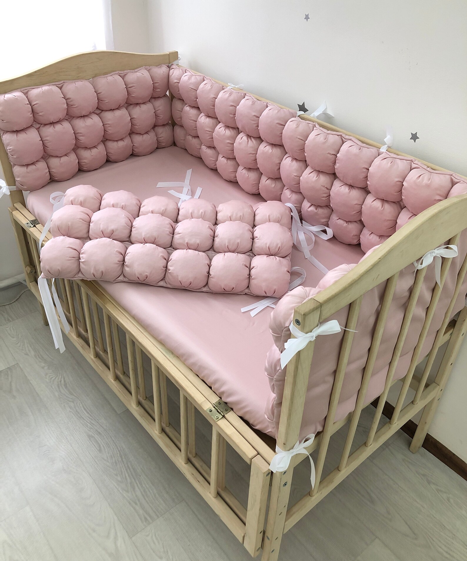 Dusty Rose Crib Bedding With Bubble Bumpers and a Sheet on an Etsy