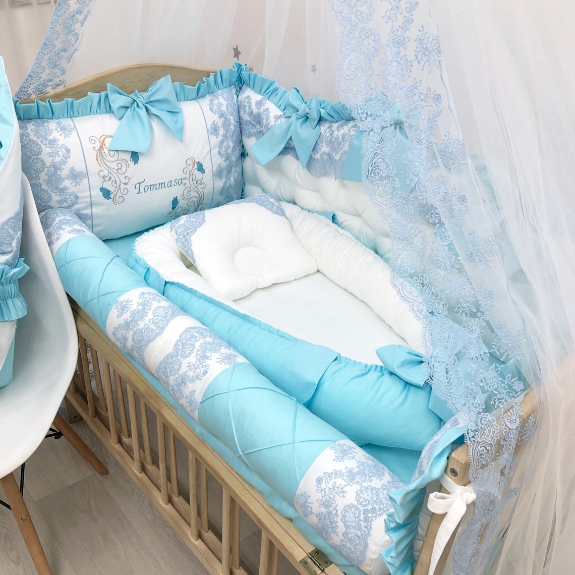 Royal luxury baby bedding set in blue color. Blue crib bedding Etsy
