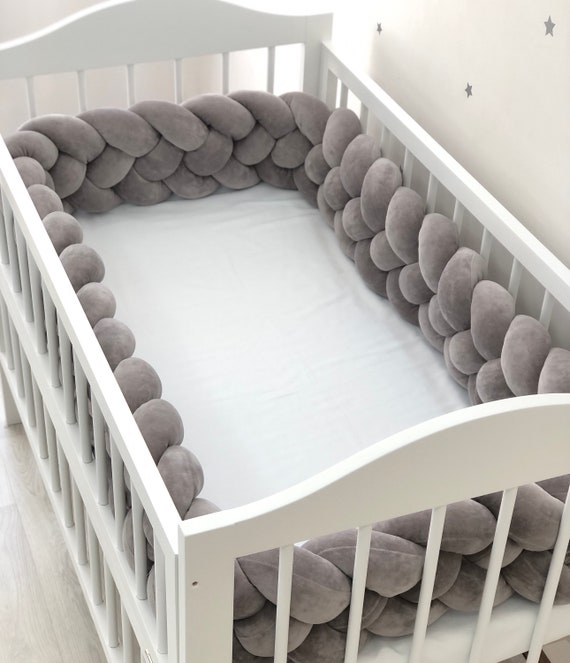 Dark gray braided bumper crib bedding. Knot pillow 4strand Etsy