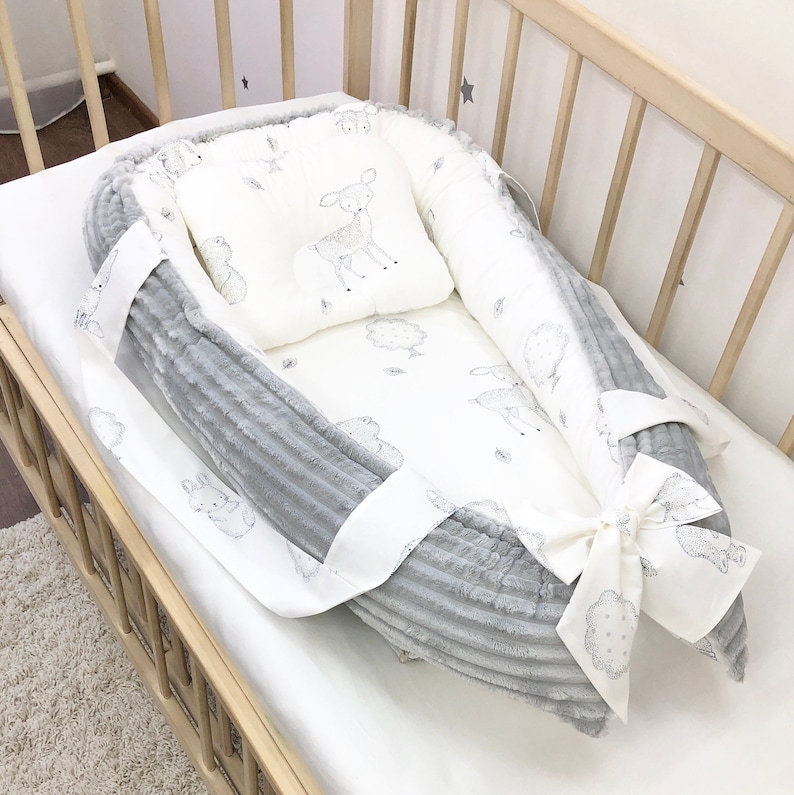 Baby Lounger Pillow as a Gift Baby Nest Bed. Gray Baby Nest Etsy
