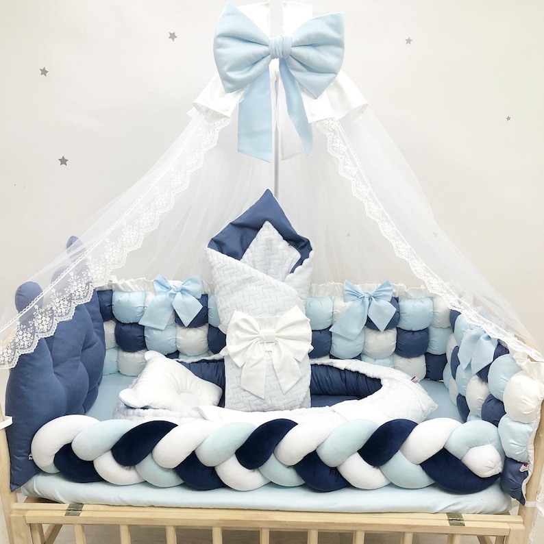 Personalized baby bedding for newborns. Blue crib bedding set. Etsy