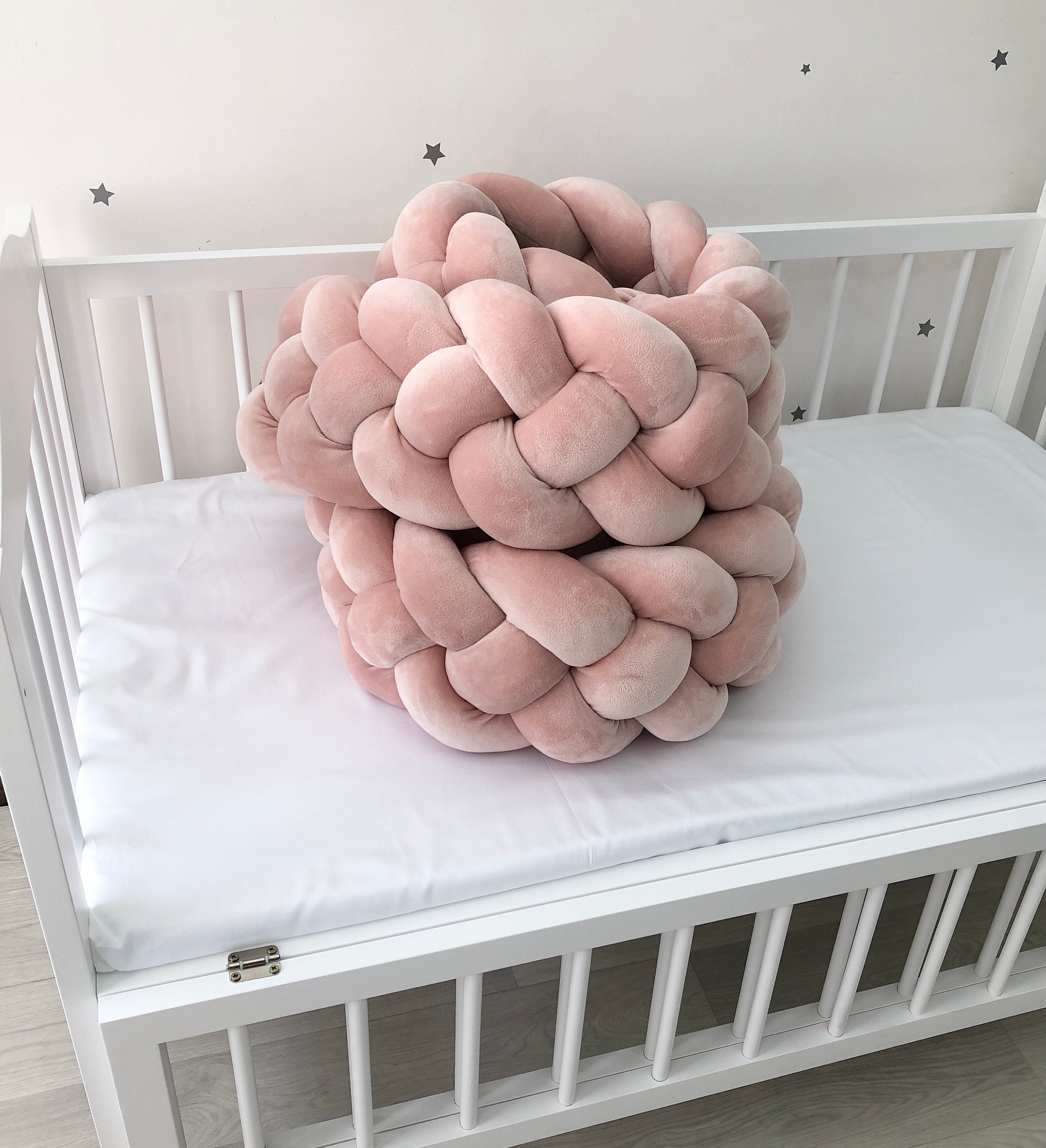 Braided bumper crib bedding in dusty rose. Knot pillow Etsy