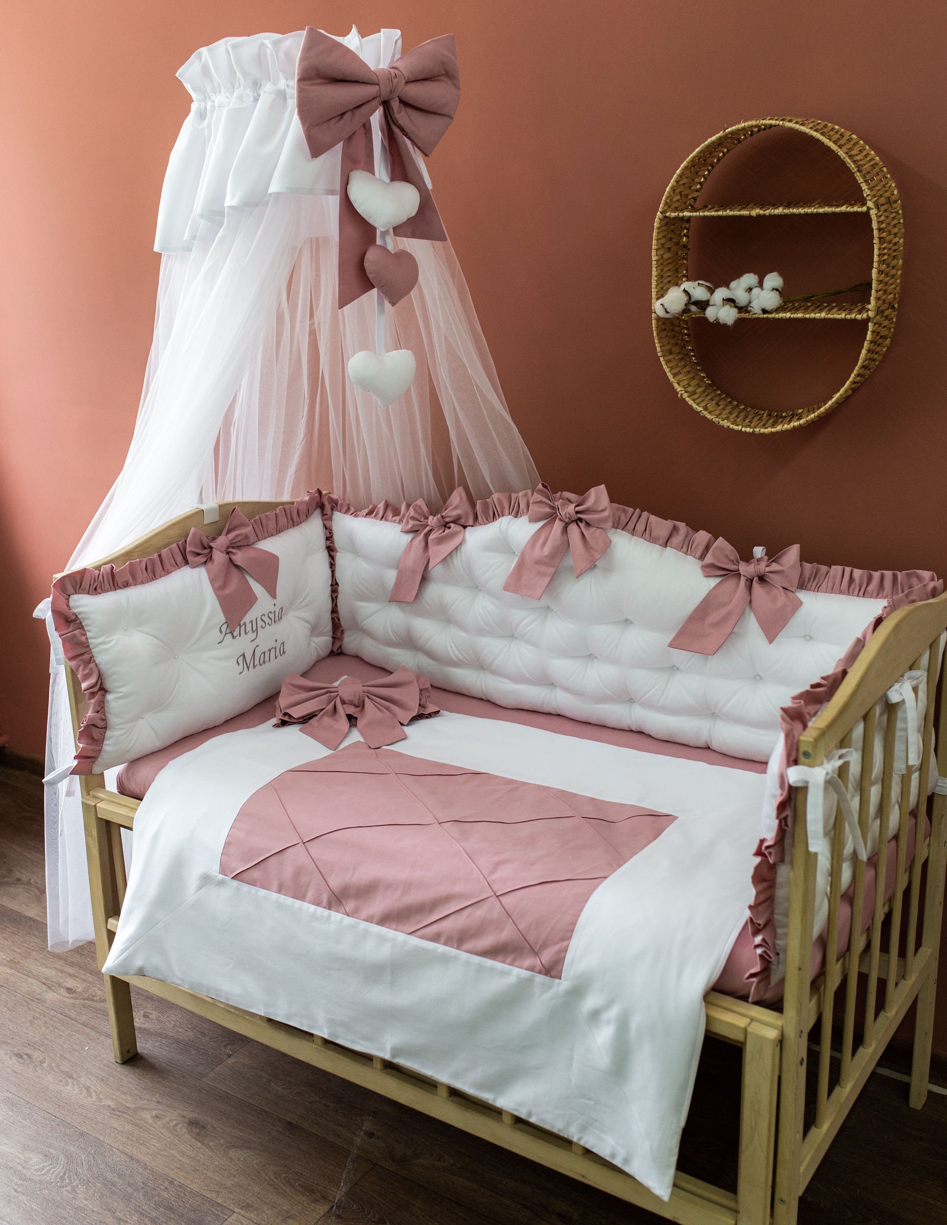 Personalized newborn baby crib bedding for girls in dusty rose Etsy