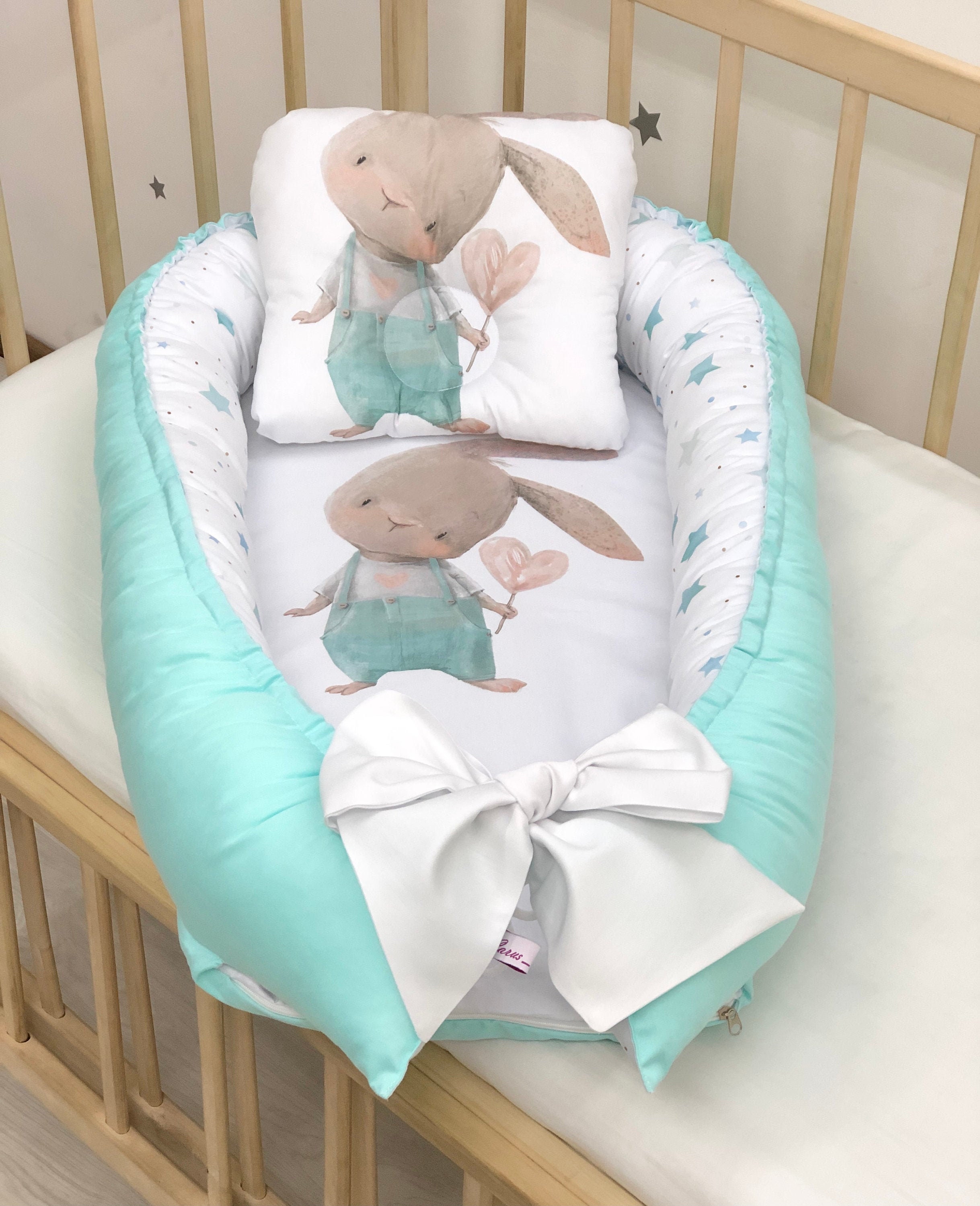 Mint baby nest bed. Newborn nest reversible doublesided Etsy