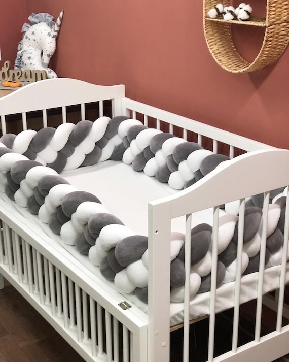 Braided Bumper in Gray and White Colors for Crib. Etsy