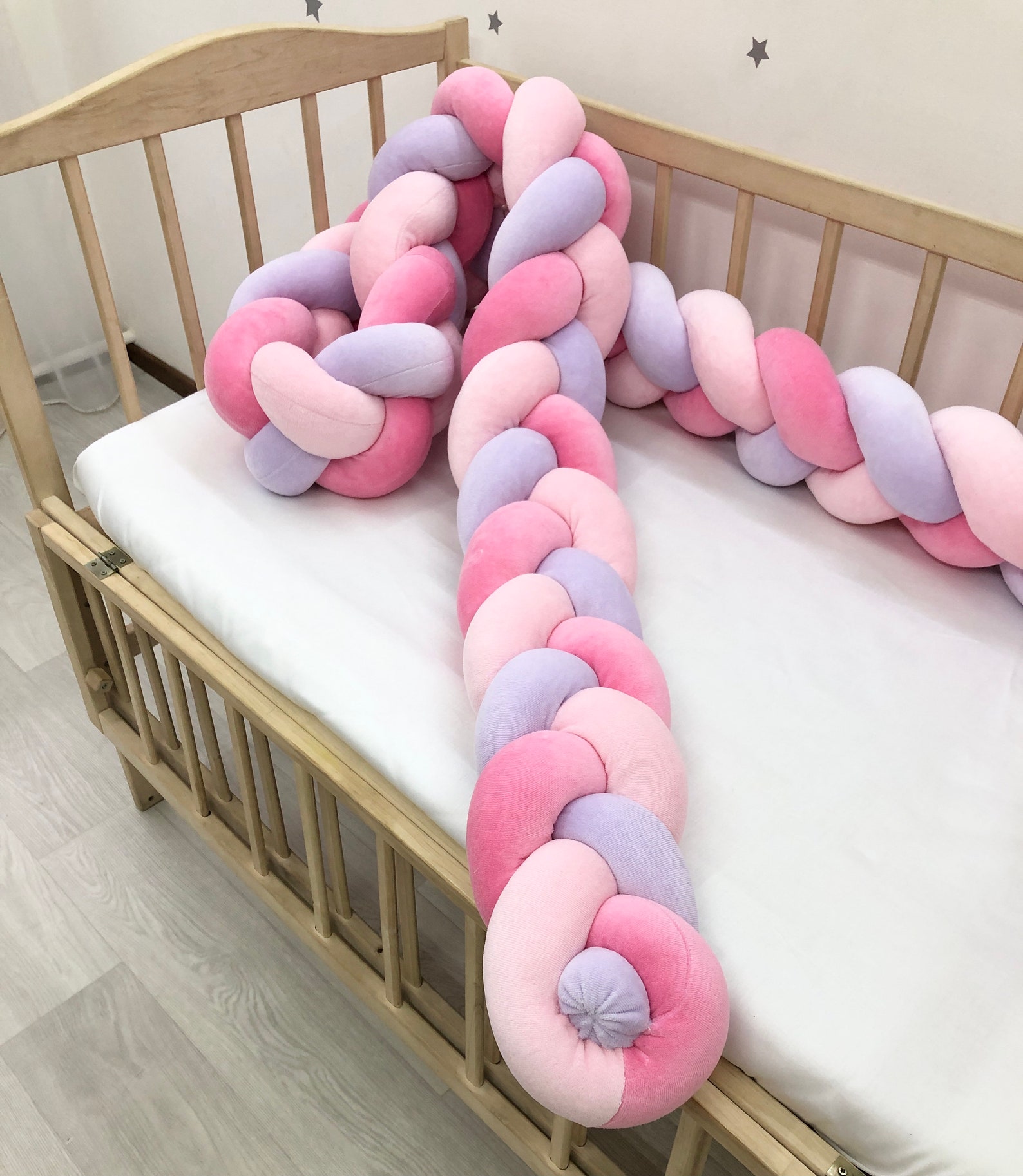 Pink Lilac Braid Crib Bumper. Braided Bumper Cot. 3 Wicker Etsy