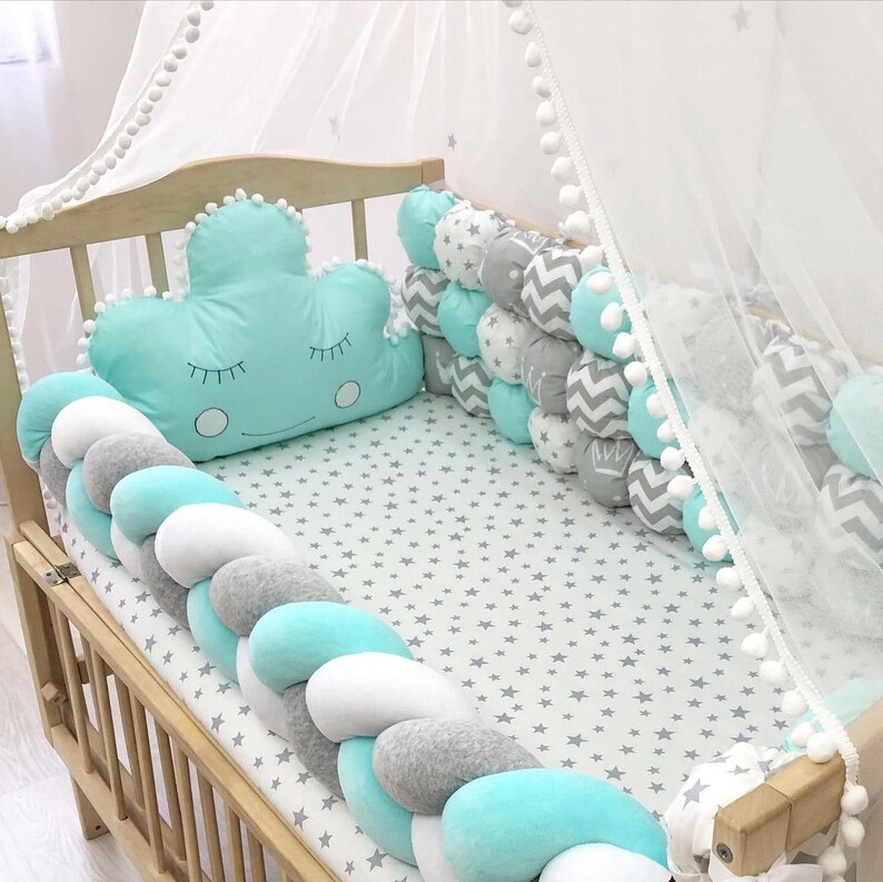 Mint Baby Bedding Set With Canopy Braided Bumper Bubble Etsy