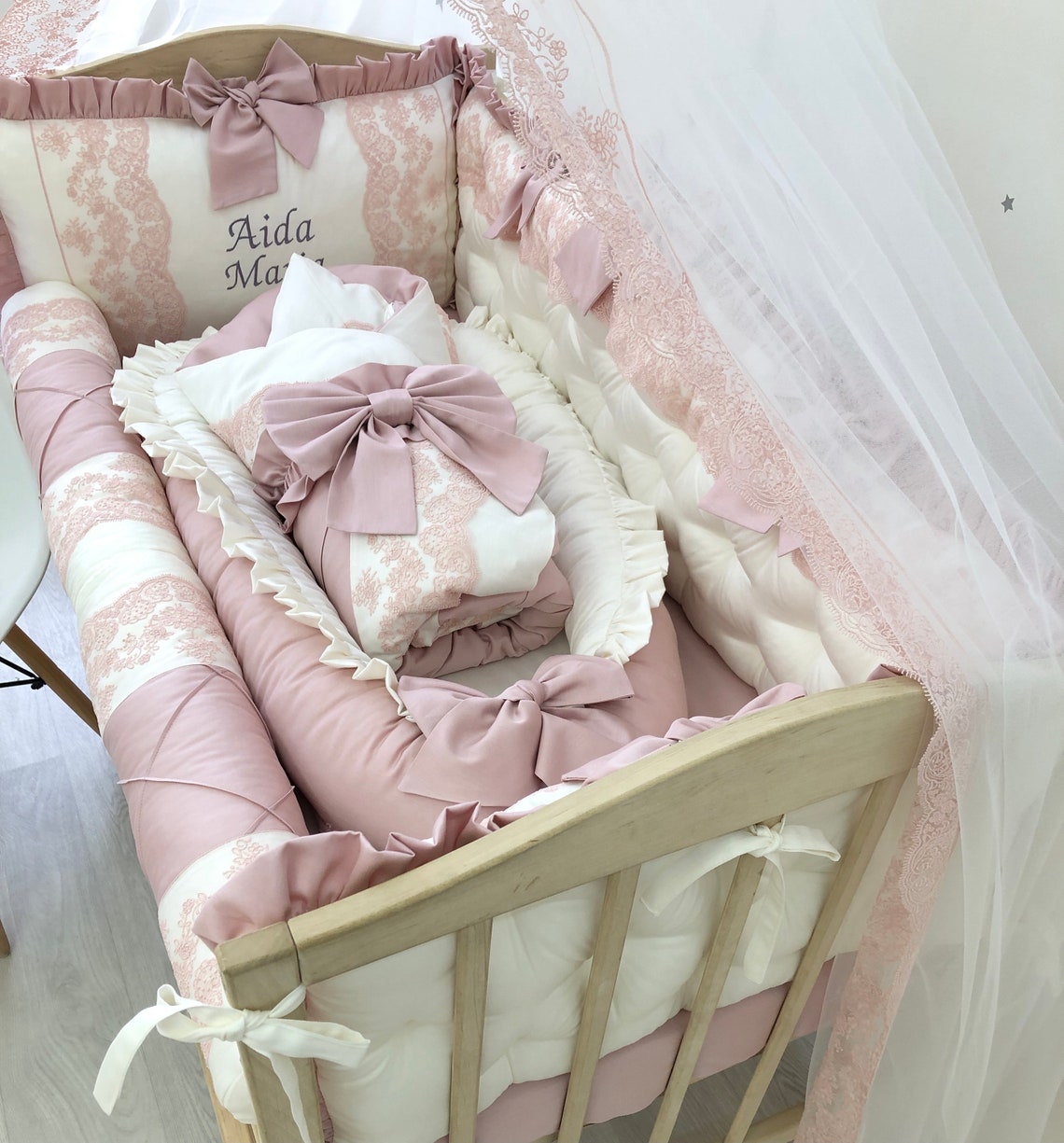 Royal luxury baby bedding set in dusty rose color. Pink crib Etsy