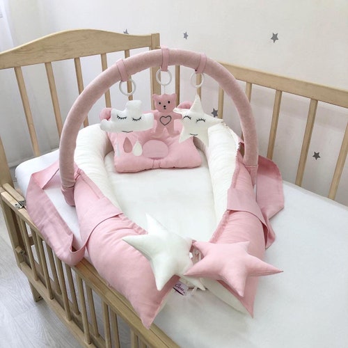 Dusty Rose Baby Nest Bed With Arc and Orthopedic Pillow. | Etsy