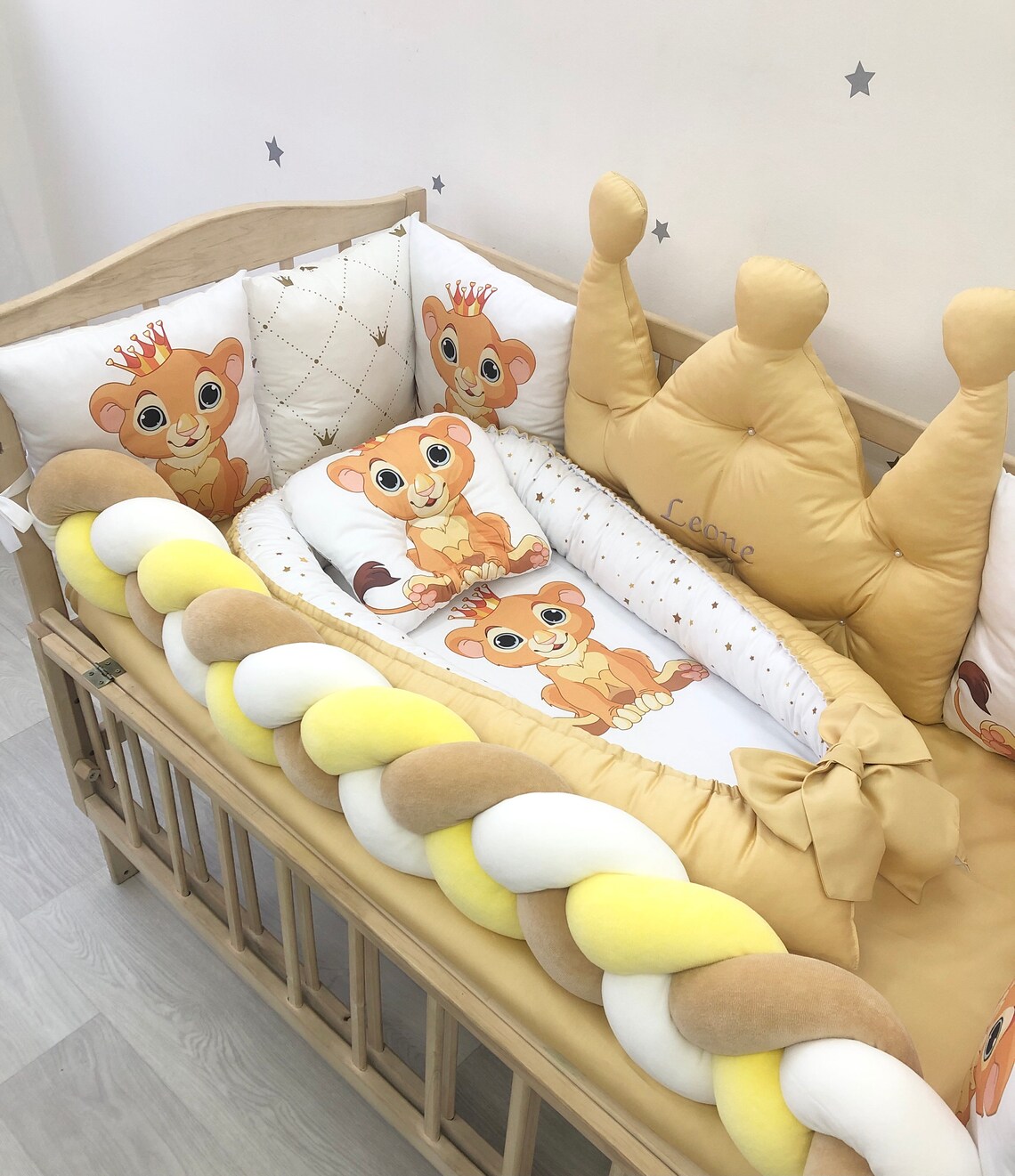 Yellow color baby bedding set with Lion image on the cushion Etsy