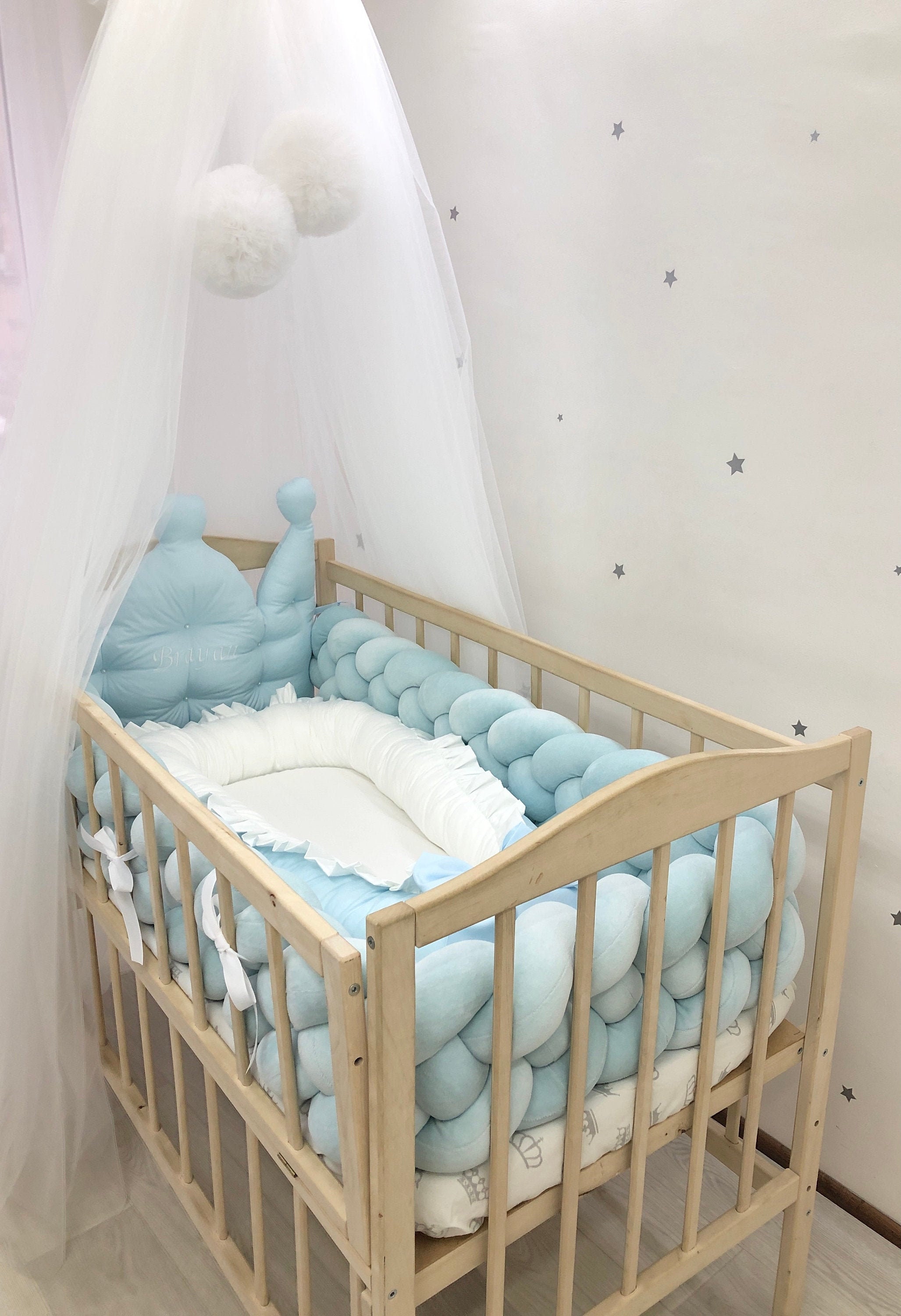 Blue baby bedding with baby nest and canopy. Crib bedding set Etsy