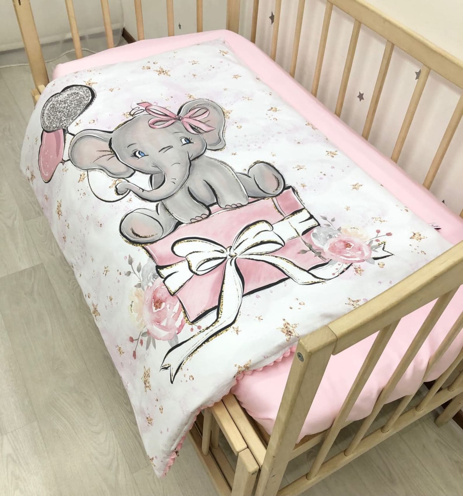 Minky pink baby blanket with elephant pattern for a newborn Etsy