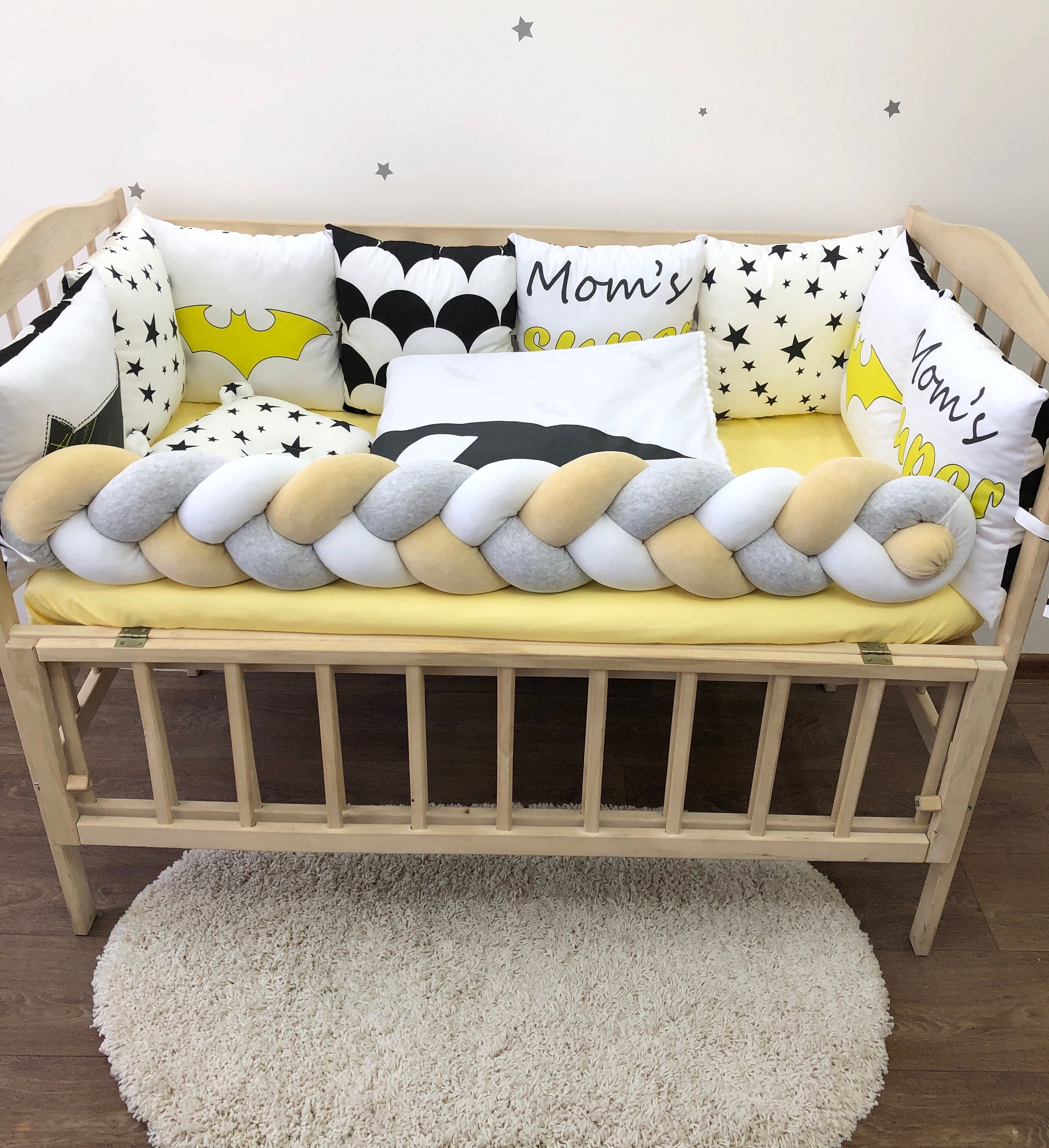 Baby bedding set bat style for a nursery boy. Yellowblack Etsy