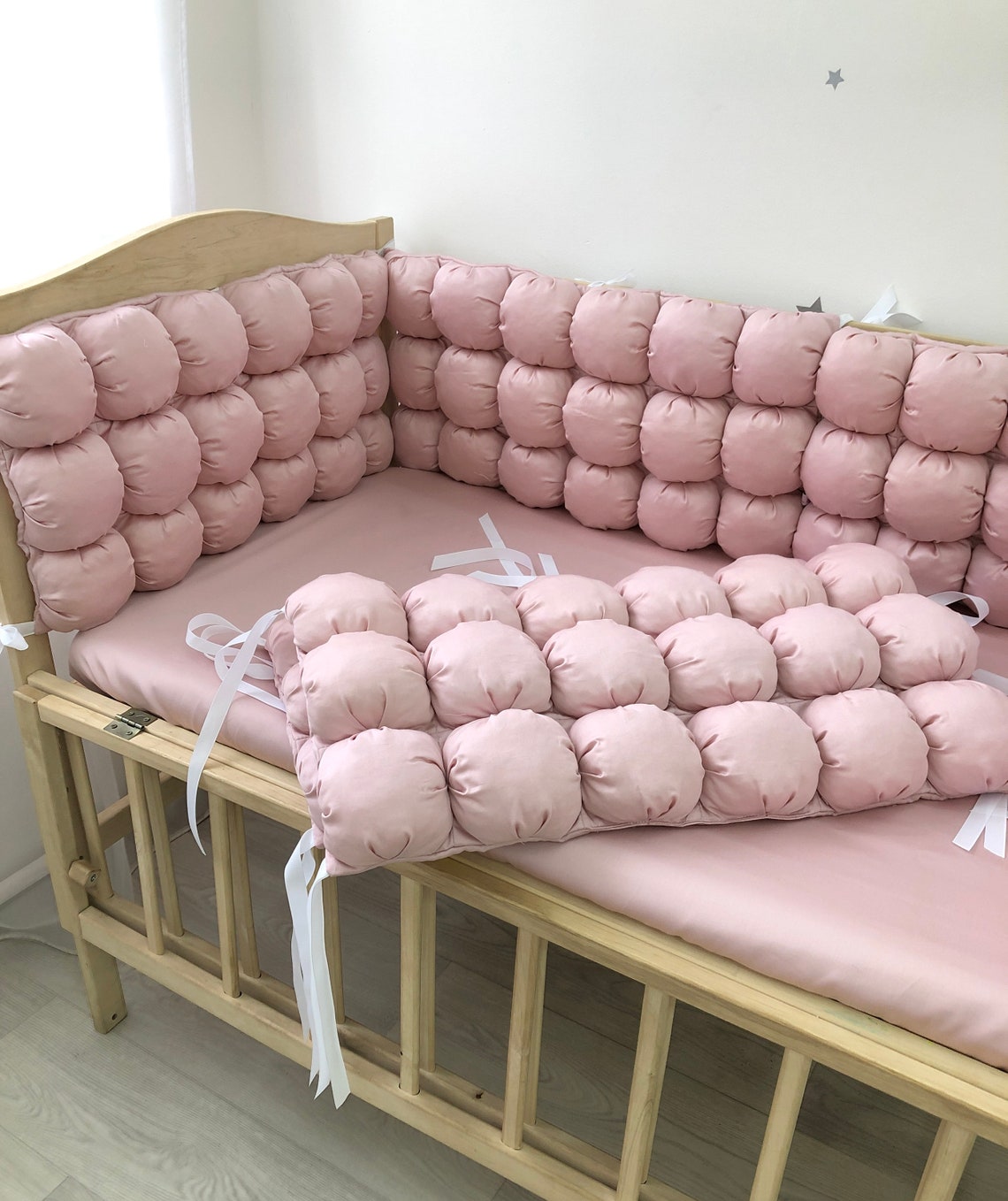 Dusty Rose Crib Bedding With Bubble Bumpers and a Sheet on an Etsy