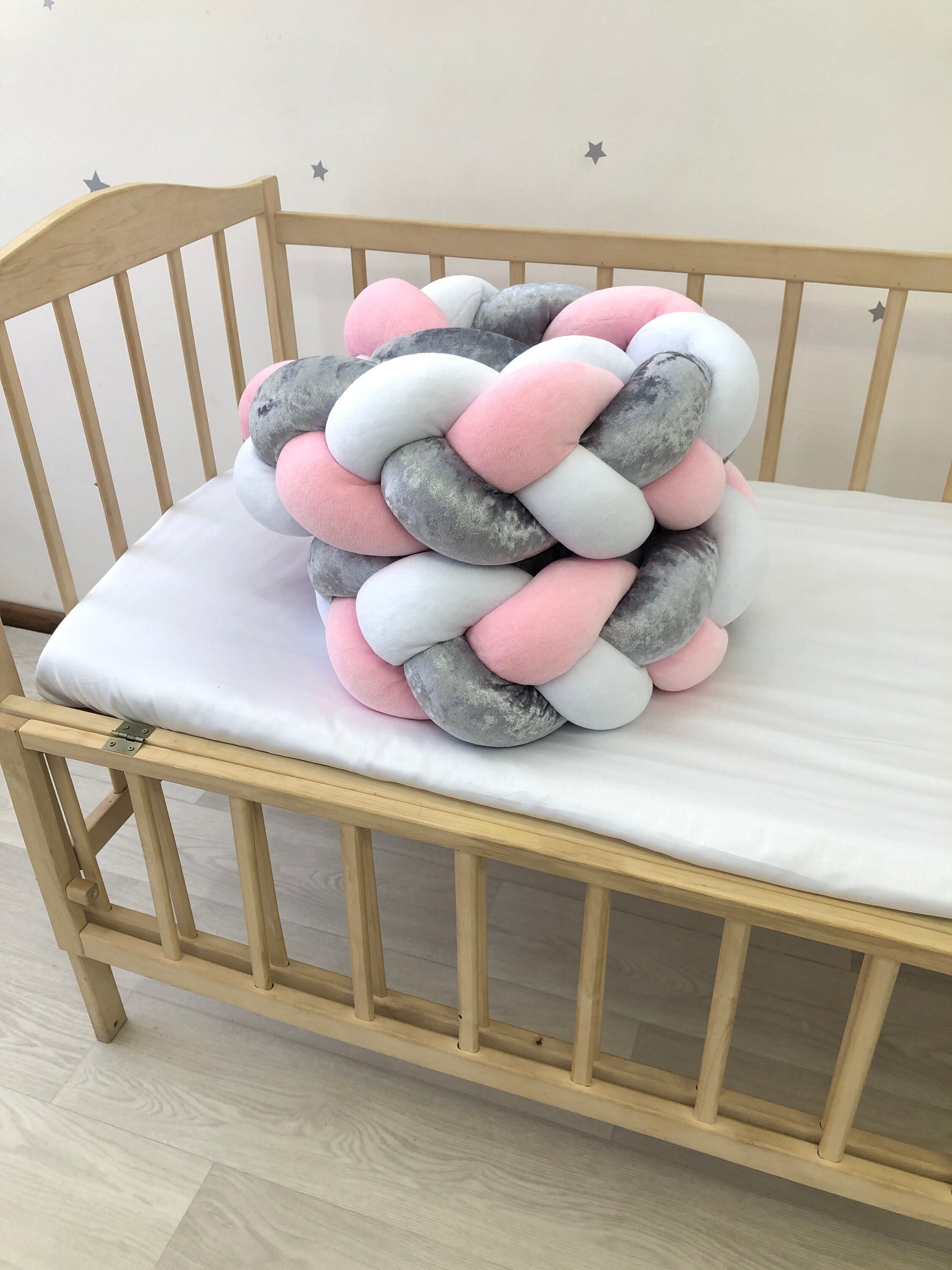 Multicolor braided crib bumper for nursery. Safe cot bumper Etsy