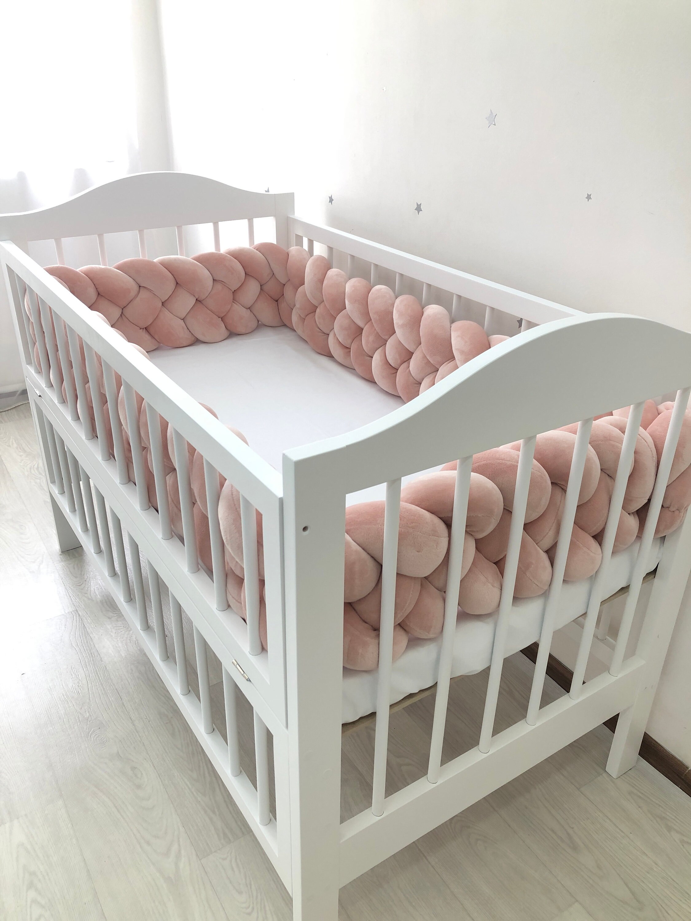 Braided bumper crib bedding in dusty rose. Knot pillow Etsy