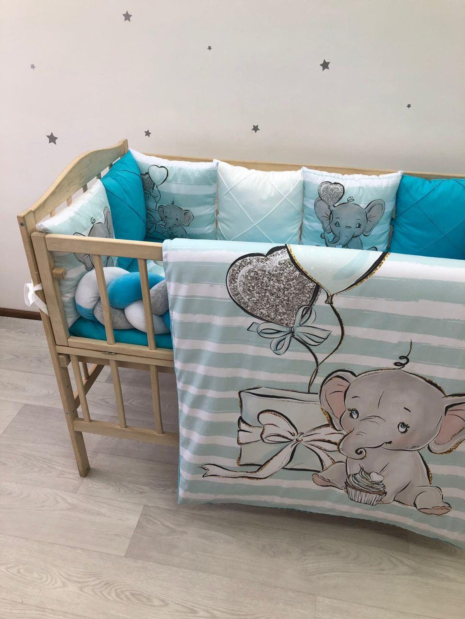 Elephant Baby Bedding Set Azure for a Newborn. Baby Crib Etsy