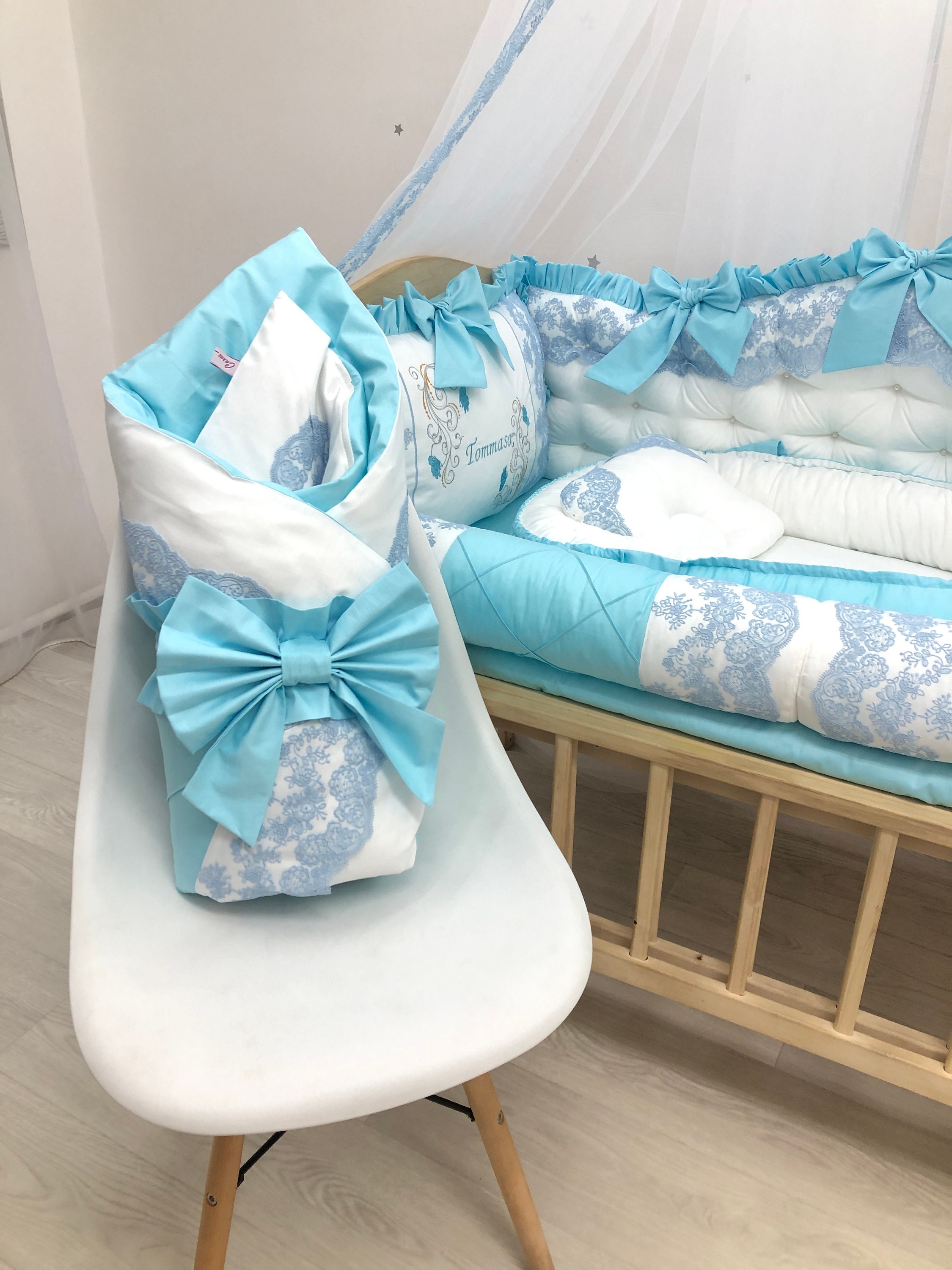 Royal luxury baby bedding set in blue color. Blue crib bedding Etsy