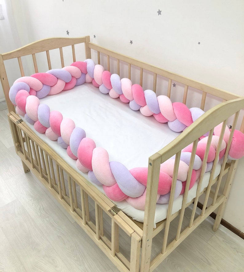 Pink Lilac Braid Crib Bumper. Braided Bumper Cot. 3 Wicker Etsy