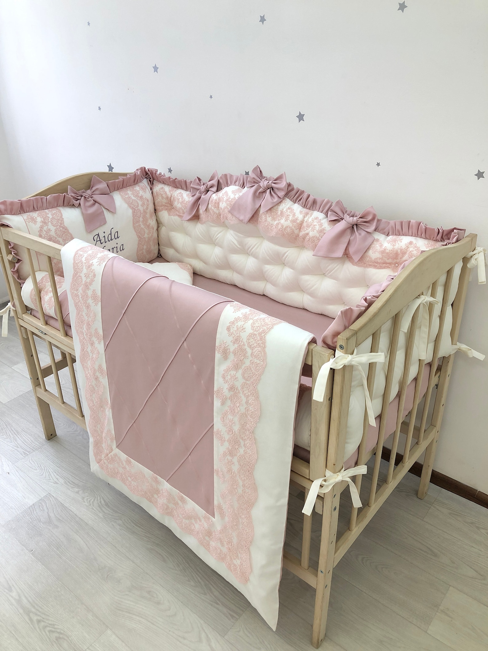 Royal luxury baby bedding set in dusty rose color. Pink crib Etsy