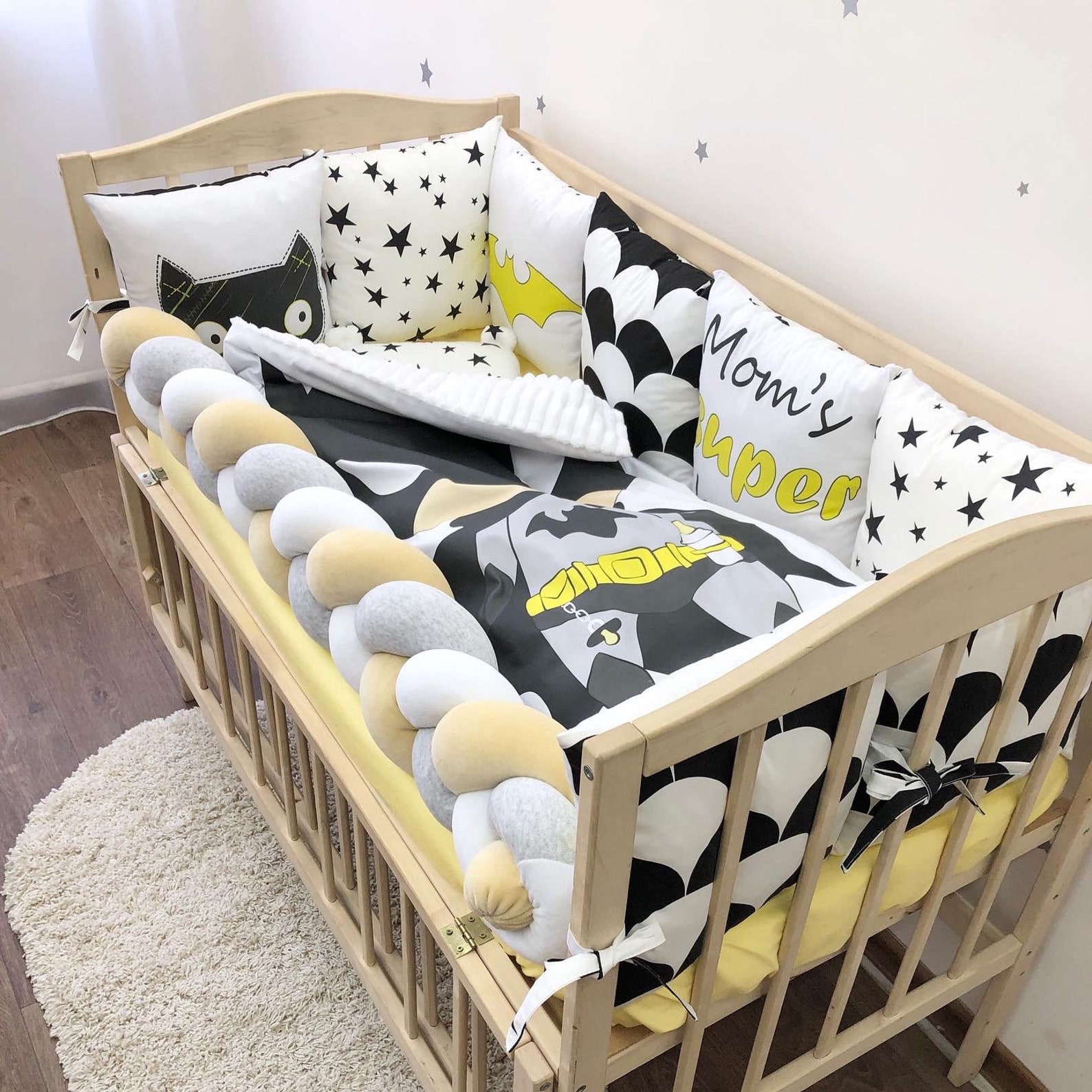 Baby bedding set bat style for a nursery boy. Yellowblack Etsy