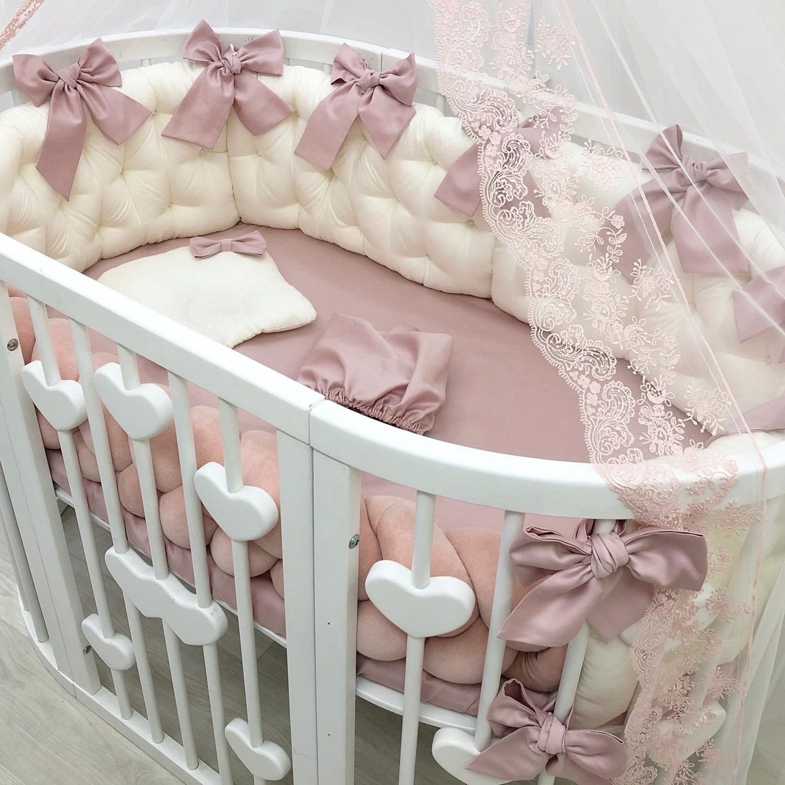 Dusty pink baby bedding for oval crib. Nursery bedding ...