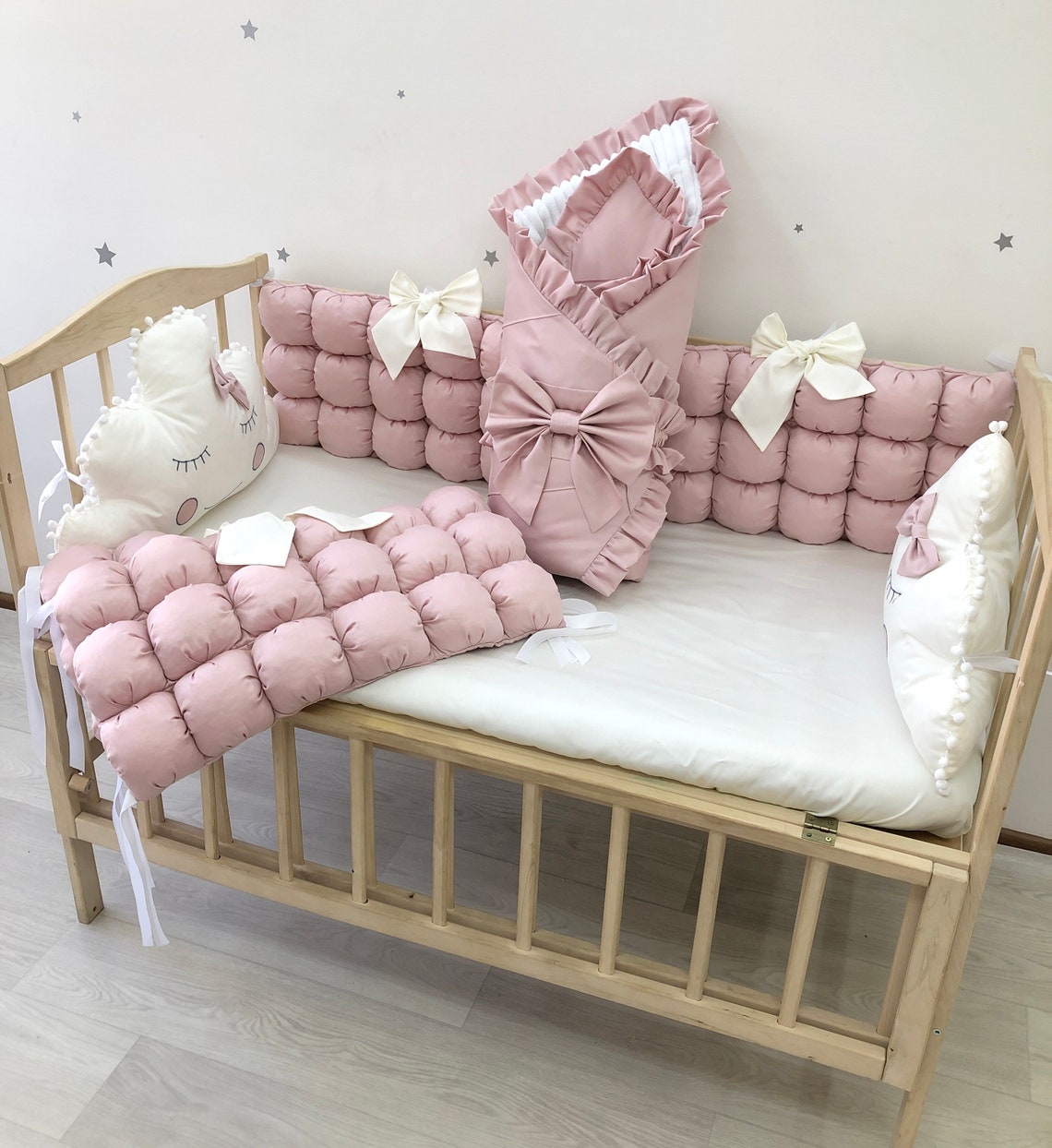 Dusty rose crib bedding set for a nursery girl with cloud Etsy
