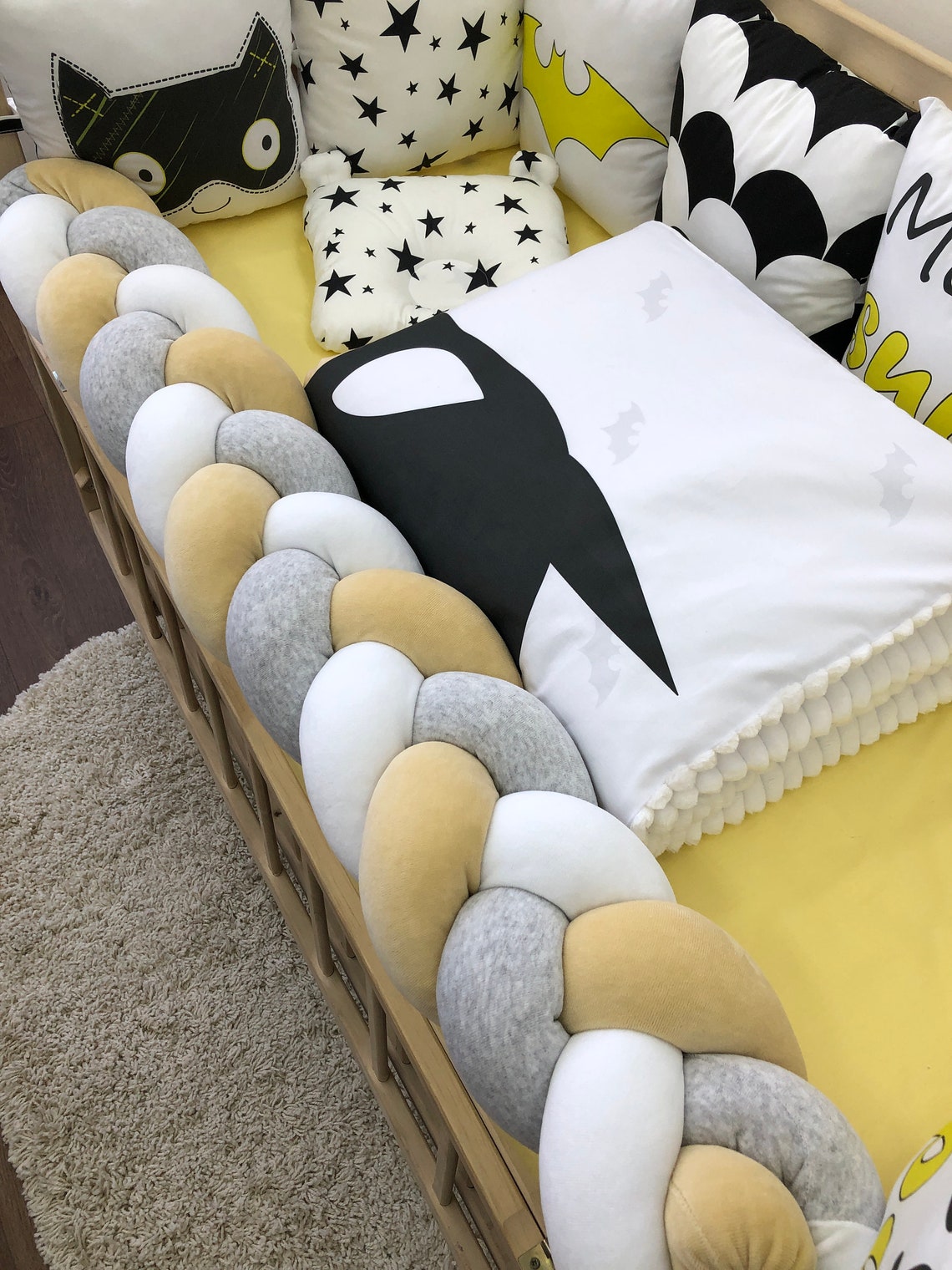 Baby bedding set bat style for a nursery boy. Yellowblack Etsy