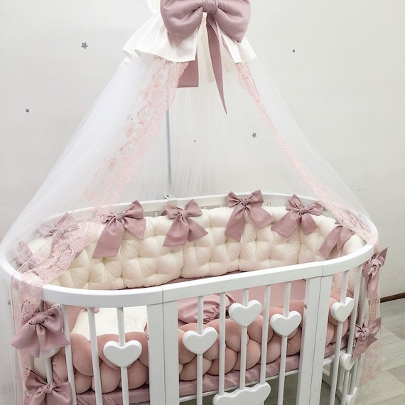 Dusty pink baby bedding for oval crib. Nursery bedding with | Etsy