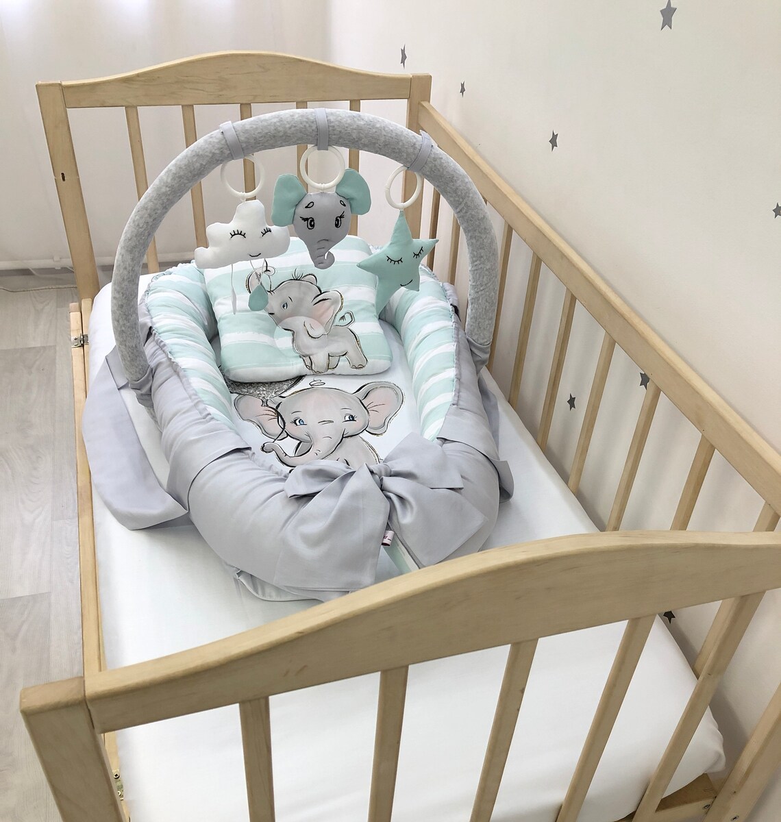 Baby Lounger With Elephant Pattern in Gray Color. Neutral Baby Etsy