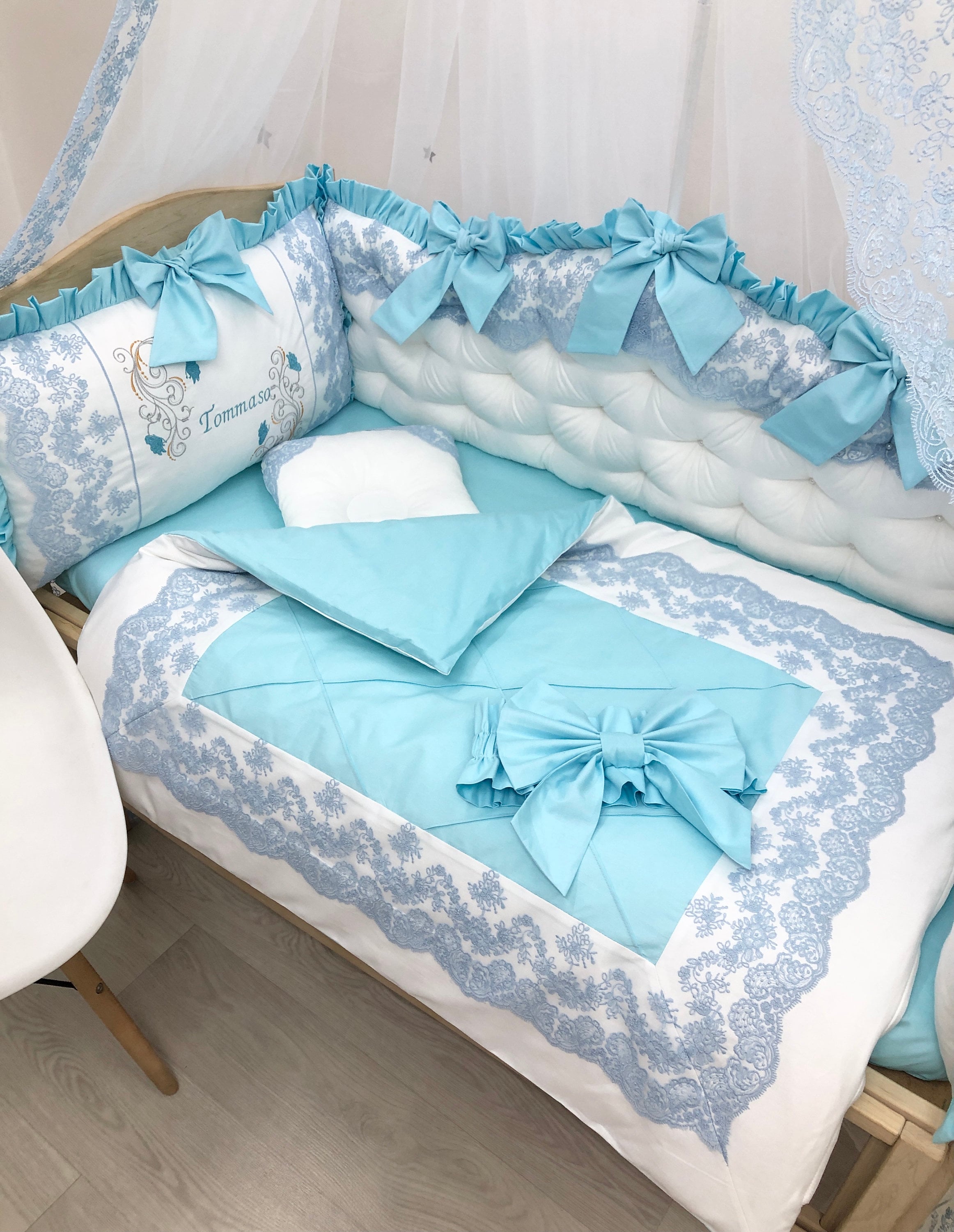 Royal luxury baby bedding set in blue color. Blue crib bedding Etsy