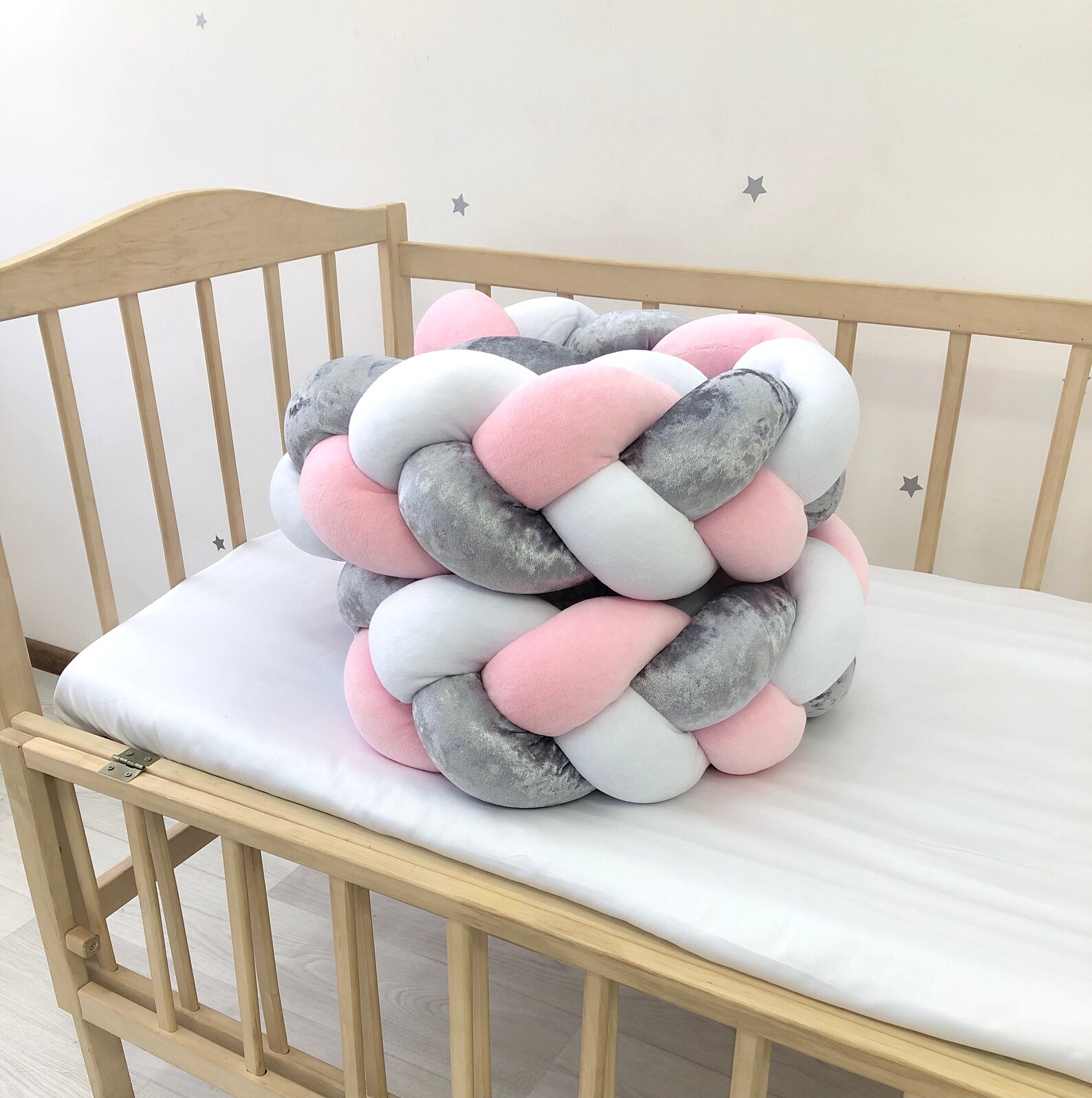 Multicolor braided crib bumper for nursery. Safe cot bumper Etsy