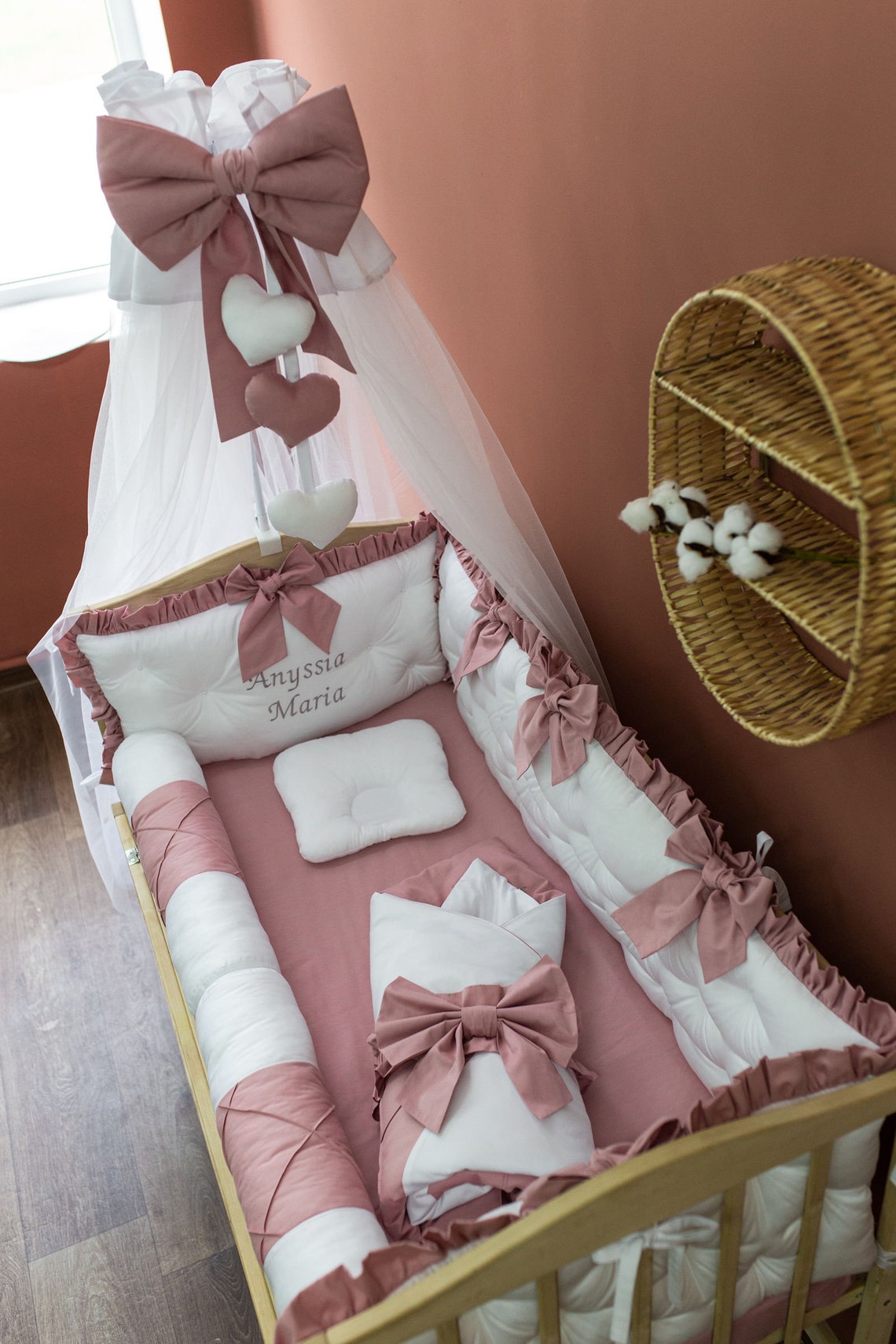 Personalized newborn baby crib bedding for girls in dusty rose Etsy