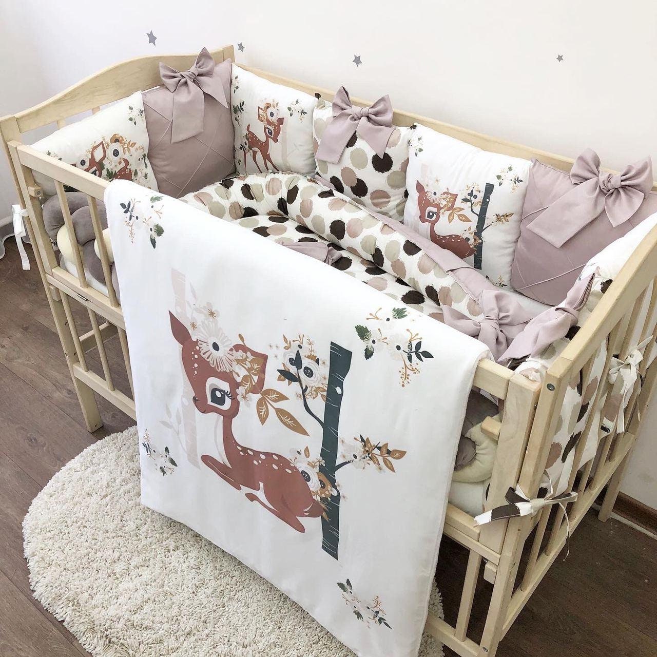 Brown baby bedding set with a picture of a fawn. Crib bedding Etsy