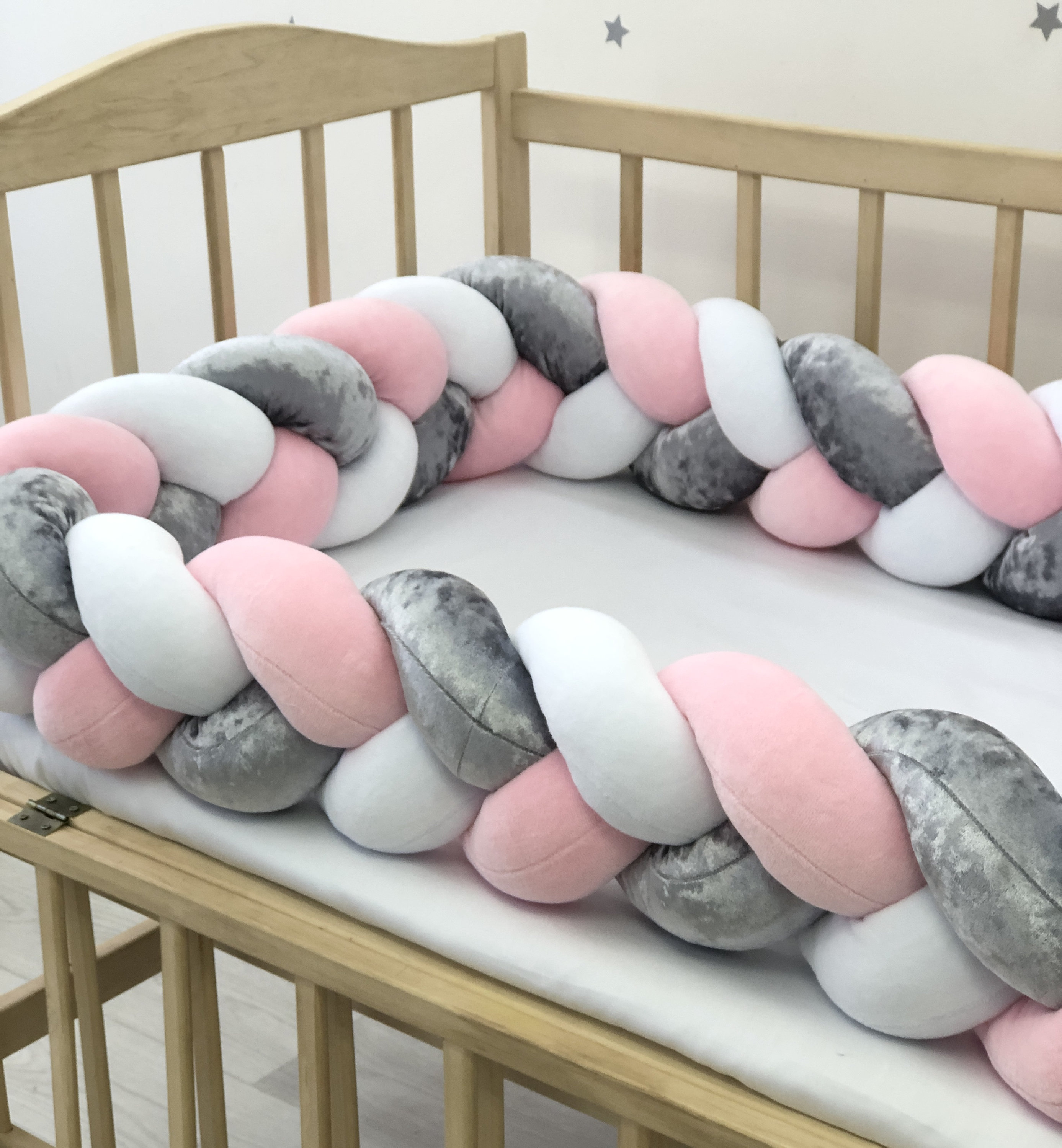 Multicolor braided crib bumper for nursery. Safe cot bumper Etsy