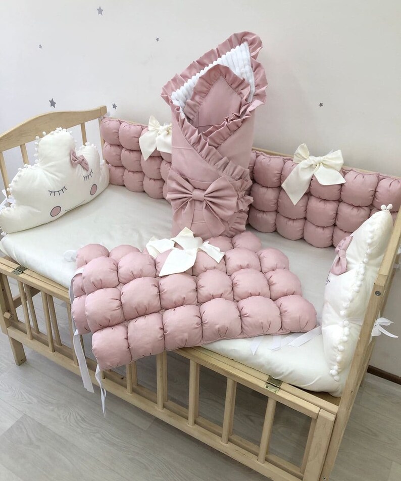 Dusty Rose Crib Bedding Set for a Nursery Girl With Cloud Etsy